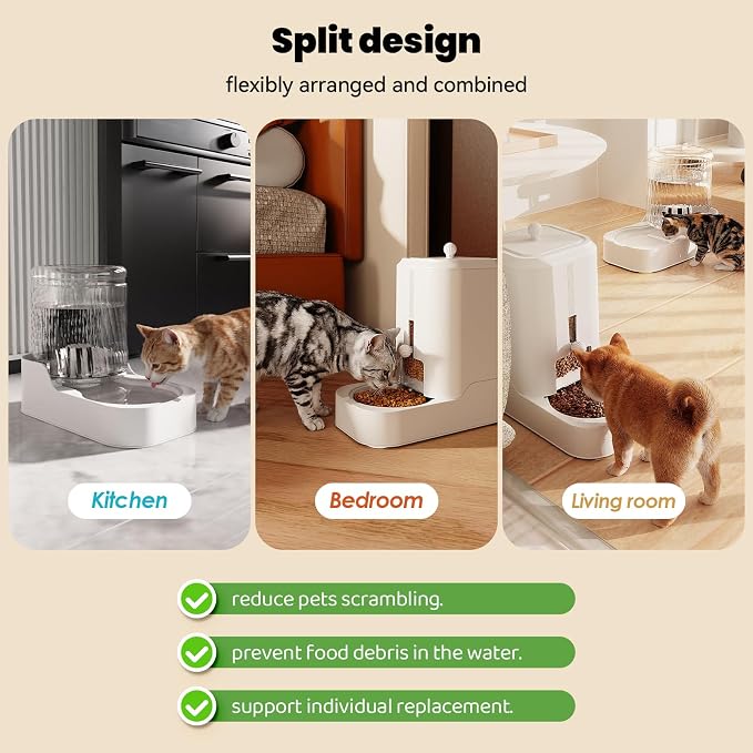 Automatic Cat Feeder & Water Dispenser Set (Bowl not Included) | Gravity Dog Waterer and Food Feeder for Small Medium Dog Cat Puppy Kitten Water & Food Bowl Large Capacity