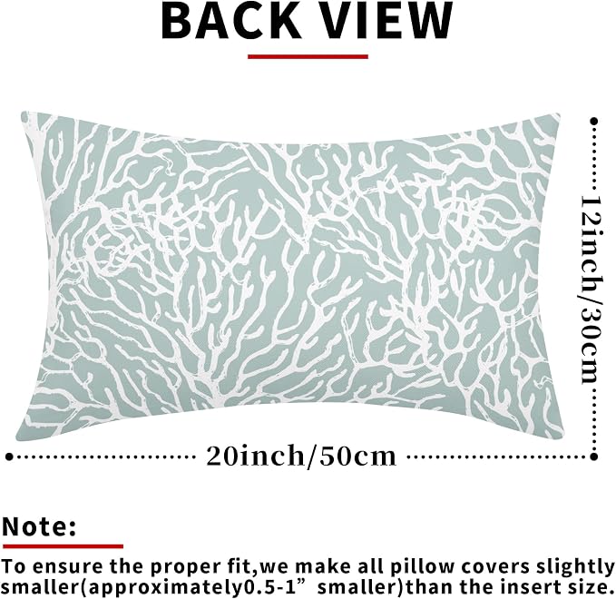 Nautical Coastal Coral Lumbar Pillow Covers 12x20 Inch Set of 2 Summer Ocean Beach Seafoam Blue Decorative Pillow Cases Outdoor Linen Cushion Cover Farmhouse Decor for Bedroom Home Sofa Couch Bed