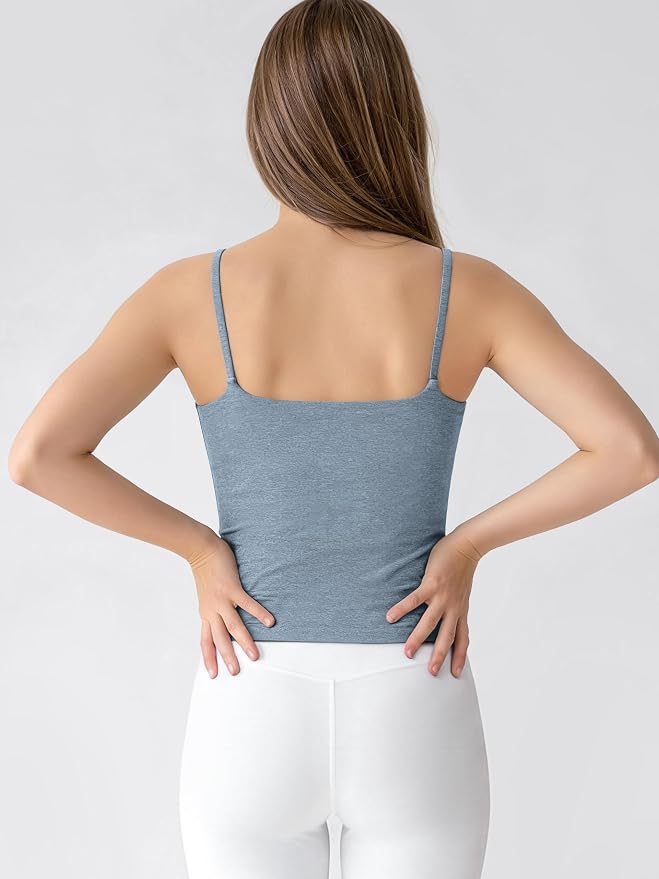 ODODOS Women's Performance Crop Cami Tank with Built-in Bra - Ultra Soft odSTRATUM Tech Spaghetti Straps Yoga Sports Bra