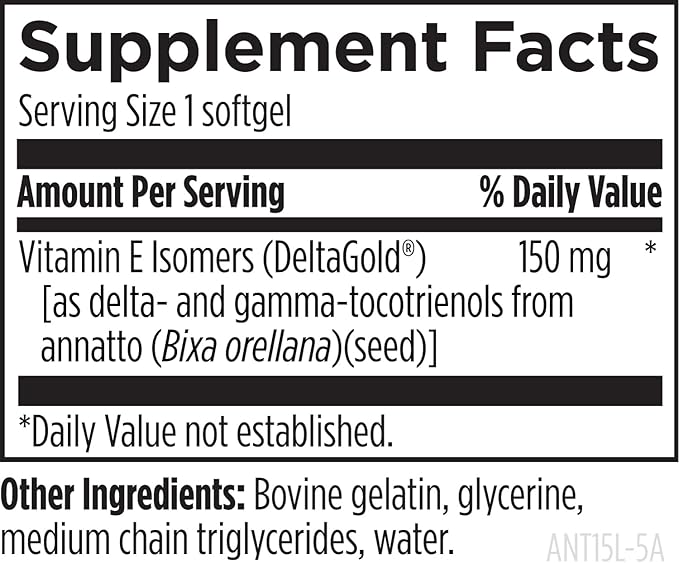 Designs for Health Annatto-E 150mg Tocotrienols - DeltaGold Vitamin E Complex Supplement with Delta + Gamma Tocotrienols - Cardiovascular, Healthy Aging + Antioxidant Support - Non-GMO (60 Softgels)