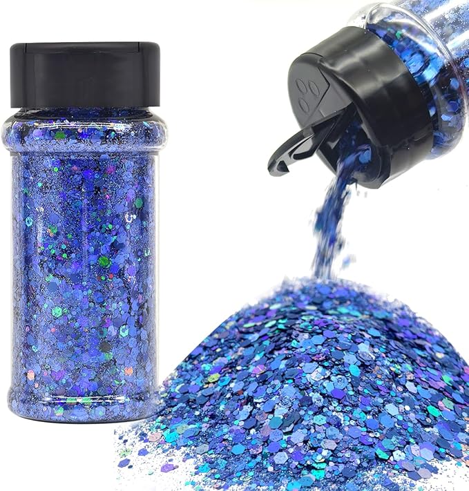 Royal Blue - Holographic - Craft Glitter - 2oz Glitter Shaker Bright Colorful Mix Chunky Body Glitter Bulk - 24 Colors in Shaker, Cosmetic Grade Glitter - EBKC709