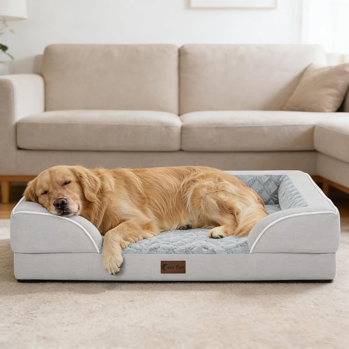 Orthopedic Washable Dog Bed for Large Dogs, 36x27in, Light Grey | Orthopedic Foam Eases Joint Pressure, Bolsters Supports Head And Neck, Washable Pet Beds, Removable Cover, Non-Slip Bottom
