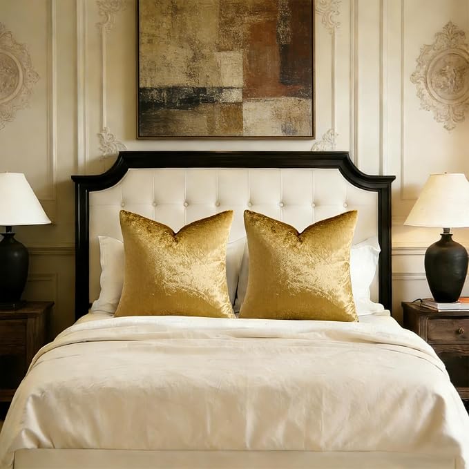 GIGIZAZA Gold Velvet Pillow Covers 26x26 Decorative Pillows Pack of 2 | Throw Pillows for Couch,Euro Sham,300gsm Soft Textured Fabric,Modern Square Pillowcases,Luxury Cushion Covers