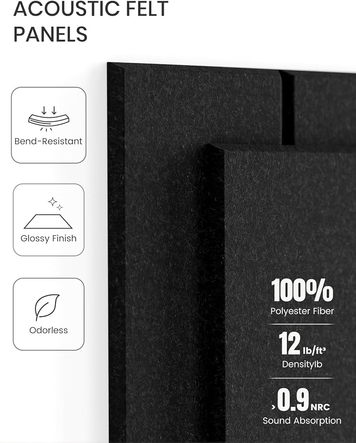 Fluxynara 36" x 24" Large Felt Bulletin Board, Black | 6 Pack Cork Board Alternative with 30 Safe Adhesive Tabs, Pin Boards for Wall Decor, Home, Office, Classroom,Dorm