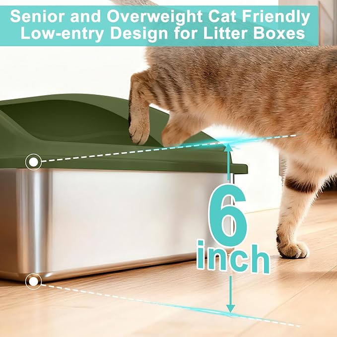 AIPERRO Stainless Steel Litter Box Extra Large for Big Cats and Multi-Cats | Jumbo Extra Large Metal Cat Box High Sided with Lid | Anti-Urine Leakage, Non-Stick & Easy to Clean | Include Litter Scoop