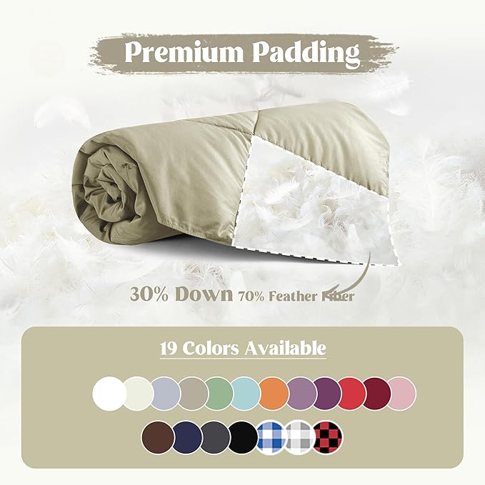 puredown® Soft Feather Down Throw Blanket Lightweight Packable Couch Throw for Indoor and Outdoor Use, Throw 50"X70", Beige