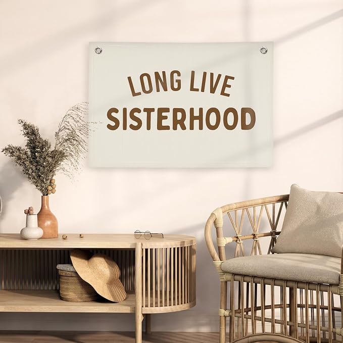 Girls Room Decor,Long Live Sisterhood Canvas Banner,Nursery Playroom Wall Decor for Girls Bedroom Toddler Decorations Teen Girls Room Decor,Twins Bedroom Decor Flag Canvas Banner 30x20 Inch