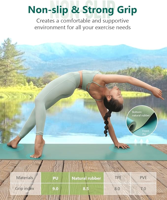 KEEP Rubber Yoga Mat - Professional Sweat Absorbent PU & Natural Rubber. Non Slip Workout Mats for Women & Men, 5mm Thick, 72"x26" Extra Long Wide Pad for Hot Yoga, Pilates, HIIT, Home Gym - Strap Included