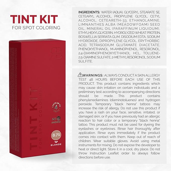 RB RENATA BEAUTY Tint Kit for Spot Coloring – Cream Hair Dye Kit with Developer and Application Brush, Covers Gray Hairs, Smudge-Proof, Long-Lasting Up to 4 Weeks, 20 Applications [Blonde]