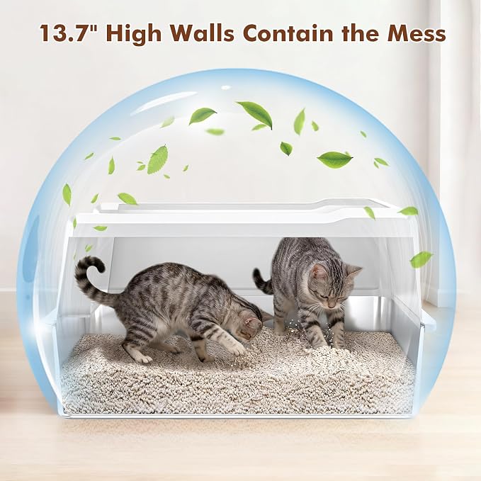 Extra Large Stainless Steel Litter Box for Large Cats | 50% Thicker Metal, High Sides, Leak-Proof, Non-Stick Surface, Odor Resistant, Easy Clean