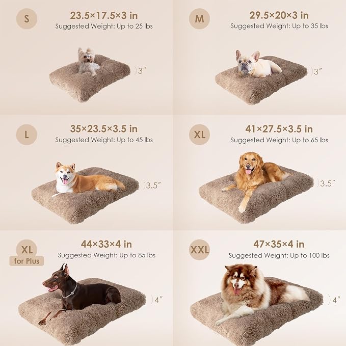 EHEYCIGA Fluffy Dog Crate Bed for Large Dogs, Plush Faux Fur Pad, Camel | Calming Anti Anxiety Large Dog Crate Bed, Washable Soft Warm Mat with Non-Slip Bottom