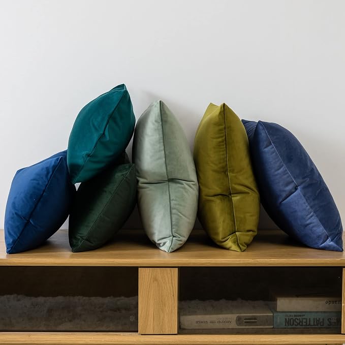 Velvet Throw Pillow Covers 18x18 Set of 2 for Couch Bed Sofa,Olive Green | Decorative Soft Cushion Covers with Invisible Zipper for Modern Living Room Bedroom Home Decor