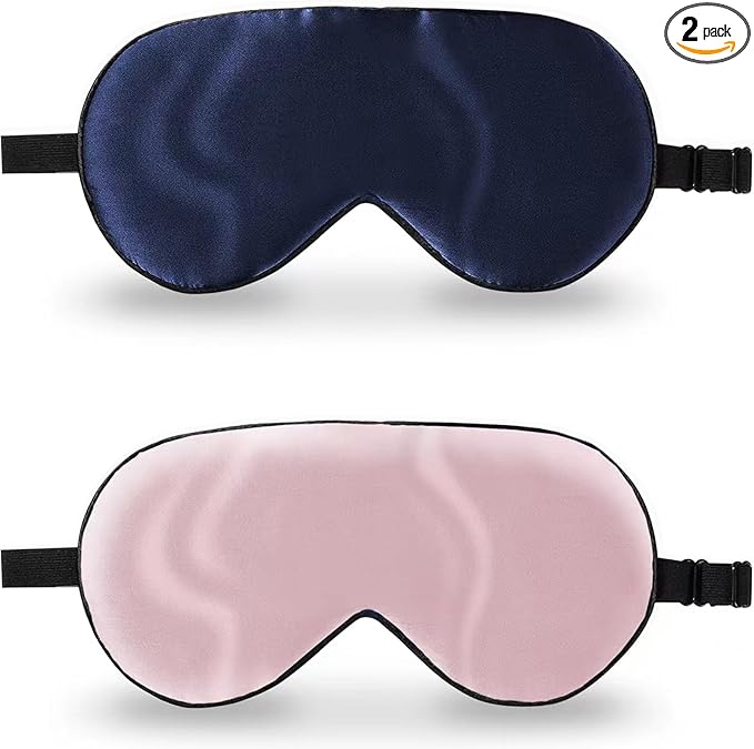 ZIMASILK 2 Pack 100% Natural Silk Sleep Mask, Adjustable Super-Smooth Soft Eye Mask for Sleep, Multiple Color Options (Navy Blue + Pink)