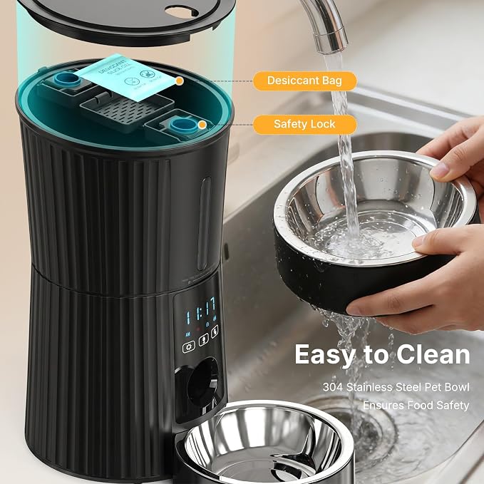NEWBULIG 4L Automatic Cat Feeder with APP, 2.4G WiFi Pet Feeders - Black | Applicable for Dry Food, 19.5 Cups, Programmable Schedule, 10 Meals/Day, 50 Portions/Meal, 10s Voice Recorder, Dual Power