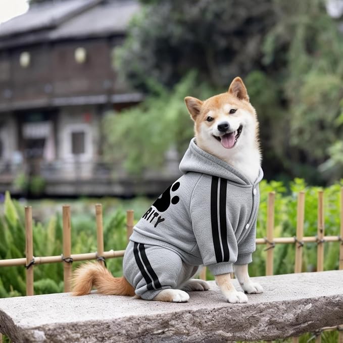 Dog Security Clothes - 4 Legs Jumpsuit Sweatshirt Hoodie - Soft & Warm Winter Outfit Pullover Sweater for Small Medium Large Dogs Cats (Grey, XX-Small)