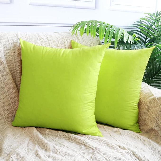 Thmyo 4-Pack 100% Cotton Comfortable Solid Decorative Throw Pillow Case, Square Cushion Cover Pillowcase Sublimation Blank Pillow Covers DIY Throw Pillowcase for Sofa(16x16 inch/ 40x40cm,Light Green)