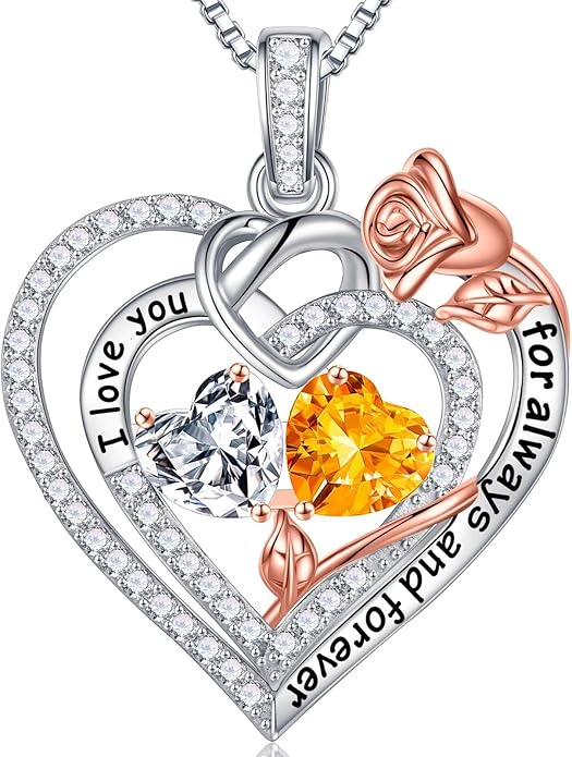 Iefil Valentines Day Gifts for Her Wife - 925 Sterling Silver Double Birthstone Necklace, Anniversary Birthday Gifts for Women, Jewelry Gift for Wife Girlfriend Mom Her