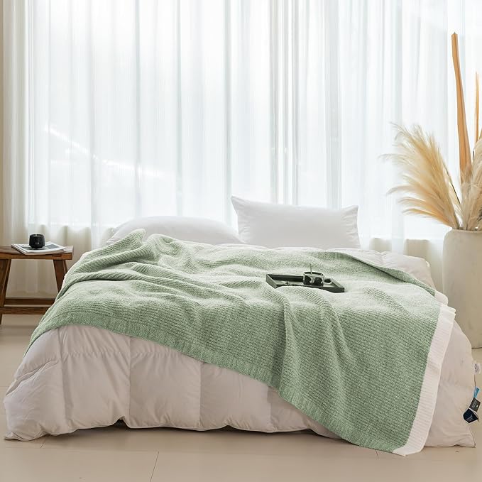 MH MYLUNE HOME Ultra Soft Ribbed Throw Blanket Plush, Green, 50"x60" | Reversible Fleece Throw Blanket, Comfy Fluffy Fuzzy Plush Blanket Throws for Couch Sofa Bed, Cozy Blankets for Women Gift