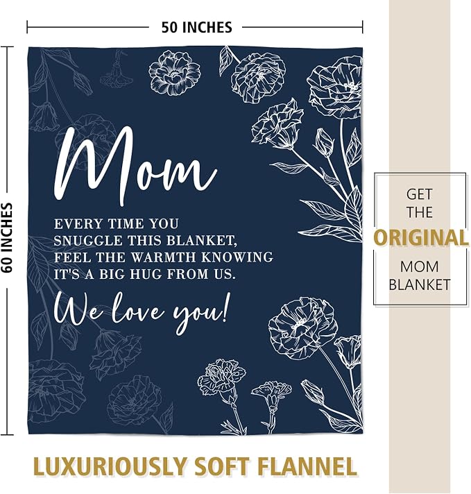 GiltGlimmer Mom Birthday Gifts, Mom Floral Blanket Blue, 60" x 50" | Gifts for Moms from Daughter Son, We Love You Present for Mother Mommy Christmas Mothers Day