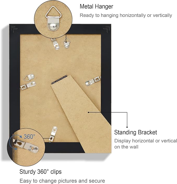 Hongkee 6x8 Picture Frame Set of 4, Made of Real Glass and Black Frame - Display Picture 4x6 with Mat or 6x8 Without Mat, 6 by 8 Photo for Wall or Tabletop