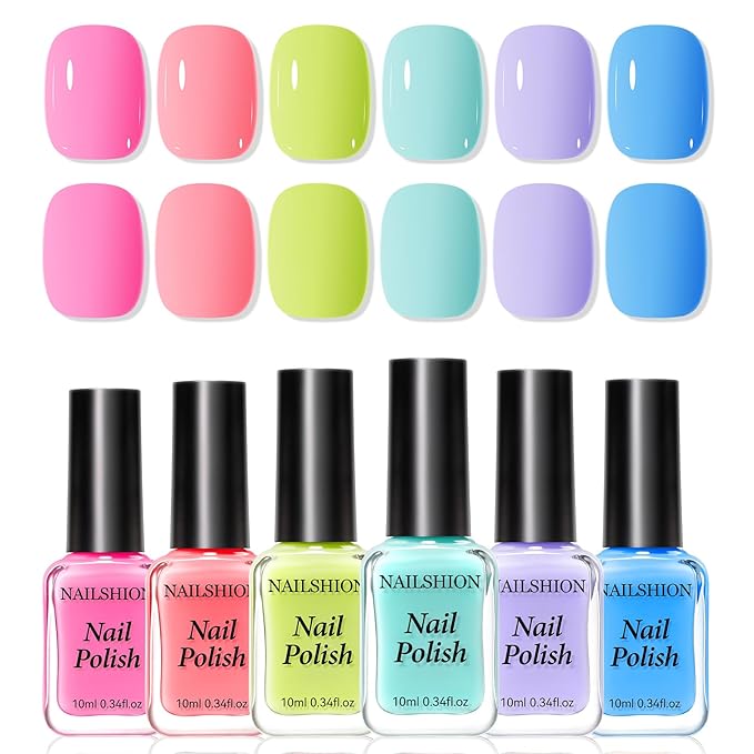 Rainbow Nail Polish Set 6 Colors Pink Coral Mint Sky Blue Lavender Azure Pastel Nail Polishes, Quick Dry, Non Gel, Opaque, Rich in Castor Oil, Nail Art DIY at Home Manicure Gift for Women