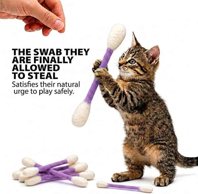 Glaciart One Swabs Cat Toys with Catnip - 6 Pk | Durable for Chew, Cute Cat Toys Interactive Kitty for Boredom, Exercise, & Play | Filled w/Organic Catnip for Anxiety & as Digestive Aid | Gift Idea