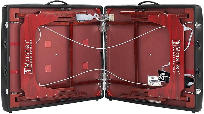 31" Montclair ThermaTop™ Master Massage Portable Massage Table with Memory Foam, Reiki Panels, & Shiatsu Cables (Black& Mahogany) Esthetician Bed- Lash Table