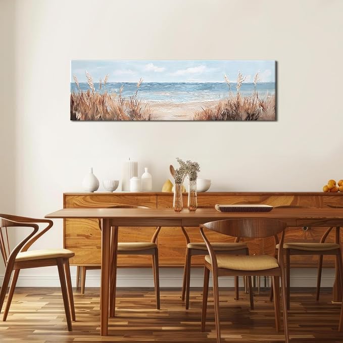Large Abstract Ocean Wall Art Beach Picture Coastal Room Decor Seaside Landscape Wall Decor Nautical Canvas Prints Poster Seascape Painting for Living Room Bathroom Vintage Nature Sea Artwork Decorations 14x48"