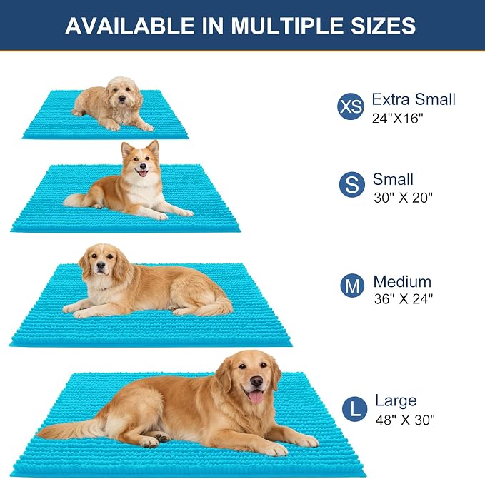 OLANLY Dog Door Mat for Muddy Paws 24x16, Extra Absorbent Chenille Mud Mat | Aqua Blue, Absorbs Moisture and Dirt, Non-Slip Machine Washable Doormat, Quick-Drying Indoor Entryway Floor Mat for Dogs