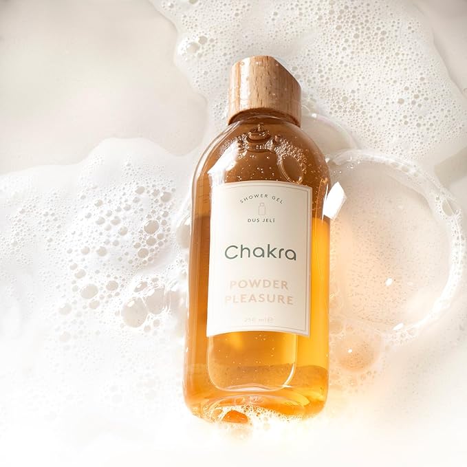 Chakra Body Wash for Women & Men - Moisturizing Shower Gel for Deep Cleansing and Silky Skin - Gentle Daily Body Care with Long-Lasting Freshness, 8.45 fl oz, Powder Pleasure
