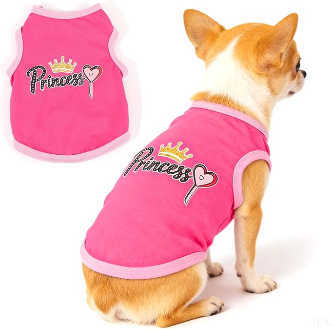 3 Pieces Dog Clothes for Small Dogs Girl Summer Dog Shirts Cute Printed Puppy Tshirts Pet Outfits Apparel, Medium, Pink, Rose, Purple
