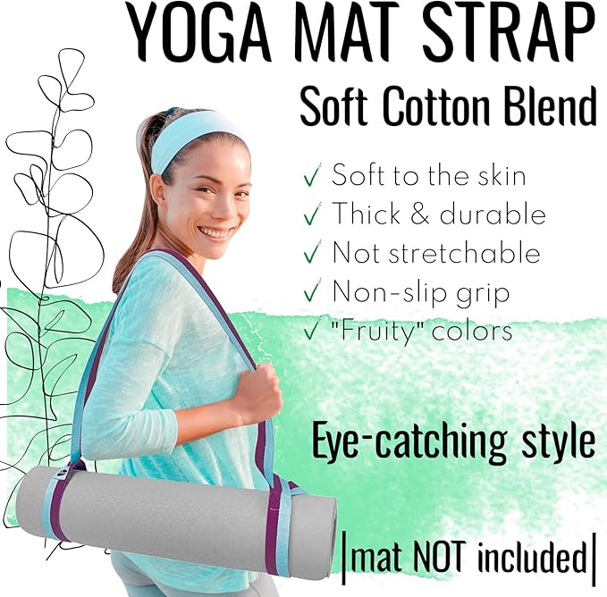 TECEUM Yoga Mat Strap – Extra Soft & Thick Cotton Carrier for All Mats | Adjustable Skin-friendly & Non-Slip Mat Holder Sling in 30+ Colors [Mat Not Included]