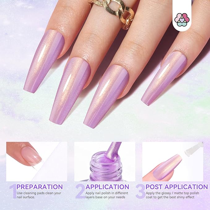 SAVILAND Pearl Nail Polish Set: Shimmer Glitter Aurora Quick Air Dry Nail Polish White Pink Purple Mermaid 12 Colors with Base and Nail Top Coat Manicure Salon DIY At Home Gift