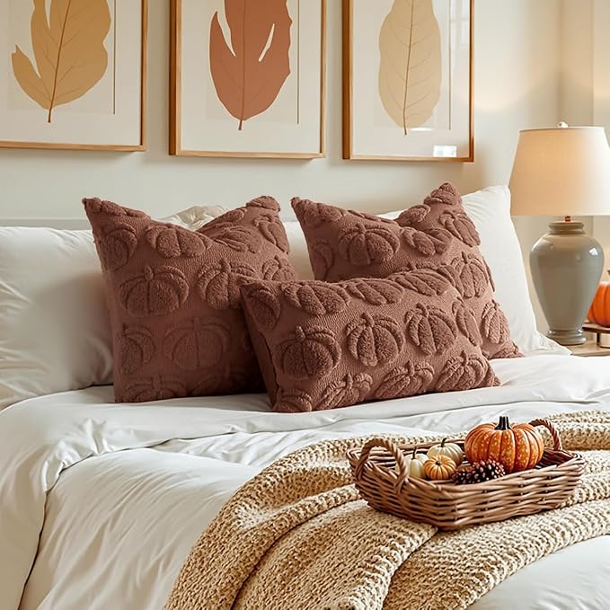 MIULEE Fall Pillow Covers Pumpkin Fall Decor 20x20 Autumn Glaze | Set of 2 Fall Decorations for Home, Plush Faux Fur Farmhouse Accent Pillowcases, Porch Sofa Couch Cushion Bed Livingroom