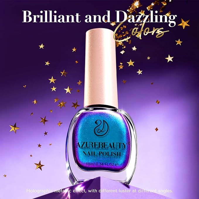 AZUREBEAUTY Chameleon Nail Polish no Gel Holographic Rainbow Glitter Natural Quick Dry Toenail Polish High Shine DIY Salon Home