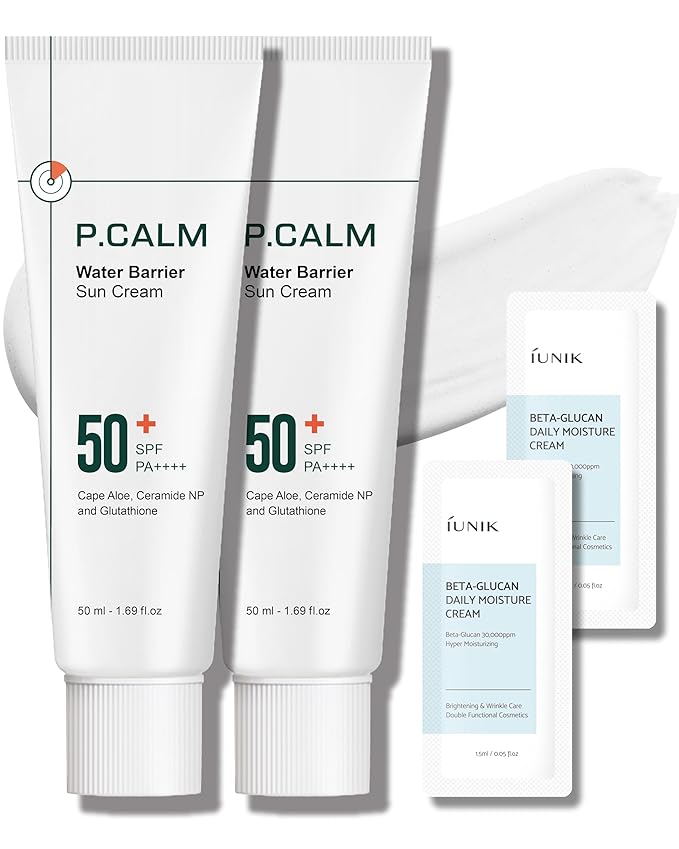 P.CALM Water Barrier Moisturizing Sun Cream Matte-Finish No White Cast SPF 50+ PA++++ Vegan Calming Moisture Daily Sunscreen for Dry Oily Sensitive Skin Korean Skincare 3.4 Fl Oz