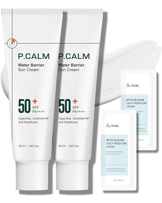 P.CALM Water Barrier Moisturizing Sun Cream Matte-Finish No White Cast SPF 50+ PA++++ Vegan Calming Moisture Daily Sunscreen for Dry Oily Sensitive Skin Korean Skincare 3.4 Fl Oz