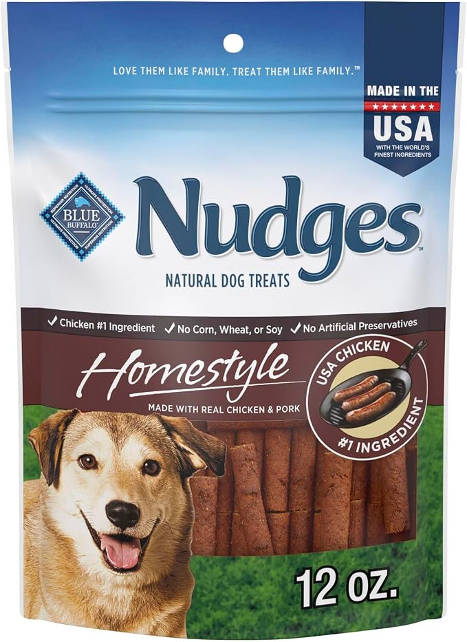 Blue Buffalo Nudges Homestyle Chicken & Pork Dog Treats, 12 oz | Real Chicken First, Generous Chewy Cuts, No Chicken By-Product, Corn, Wheat, or Soy