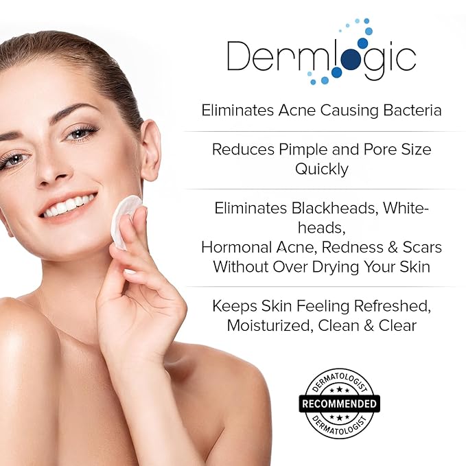 Acne Treatment Pads- Contains Salicylic, Glycolic, & Lactic Acid for Face & Body. Clears Away Clogged Pores, Oily Skin & Cystic Breakouts. Removes Dark Spots, Blackhead & Whitehead Pimples