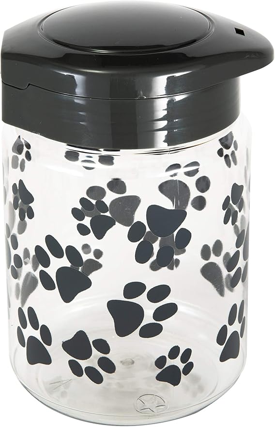 Lixit® Dog Treat Plastic Jar - Airtight Food and Treat Storage Jars for Dogs, Cats, Small Animals and Birds - Made in USA (Paw Prints - Gray, 64 Ounce (Pack of 2))