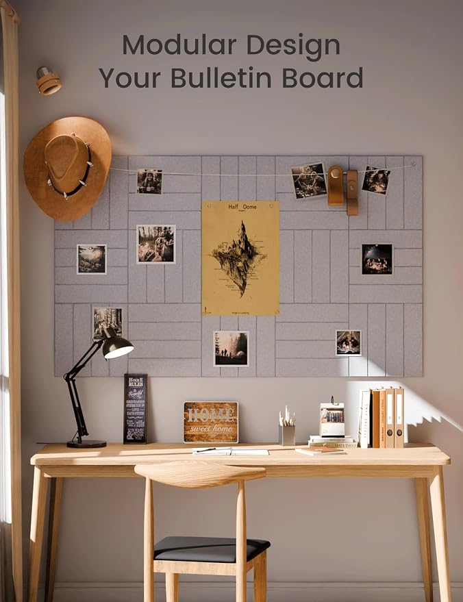 Fluxynara 48" x 36" Large Felt Bulletin Board, Soft Gray | 12 Pack Cork Board Alternative with 60 Safe Adhesive Tabs, Pin Boards for Wall Decor, Home, Office, Classroom,Dorm