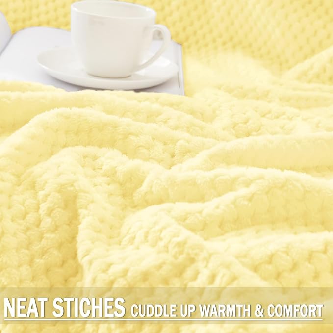 Exclusivo Mezcla Large Waffle Fleece Throw Blanket for Couch, Light Yellow | Lightweight Soft Blanket for Sofa, Bed, Living Room, Plush Fluffy Throw for Home Decor, Travel, All Season, 50x70 Inches