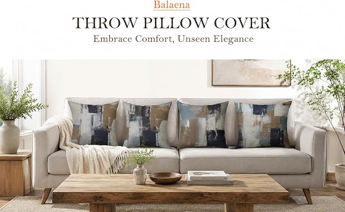 Brown Grey Abstract Throw Pillow Covers 16x16 Set of 4 | Brown, Grey & Taupe Modern‑Art Cushion Cases, neutral aesthetic pillowcases for sofa, bedroom & chair