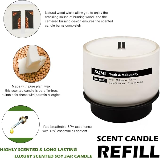 Smart Scented Candle Replaceable Refill with smart chip, Teak & Mahogany, 4.25oz Large Jar with up to 35 Hour Burn, Giftable