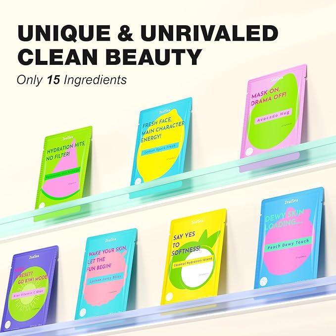 ZealSea Clean Beauty Face Masks Skincare, Minimalism 15 Ingredients Sheet Mask, Dopamine Color Design Facial Mask, Sleepover & Slumber Spa Party Supplies, Women Teen Girl Gifts Trendy Stuff, 21 Pack