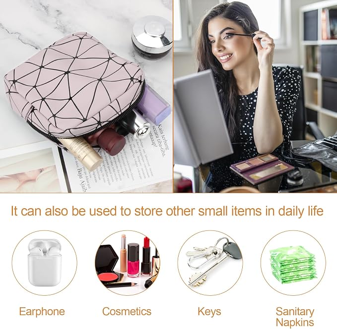 Likesing Sanitary Napkin Storage Bag, Leather Portable Period Bag for Girls Women, Sanitary Napkin Period Pad Pouch Tampon Holder for Purse, Small Make Up Bags(Pink)