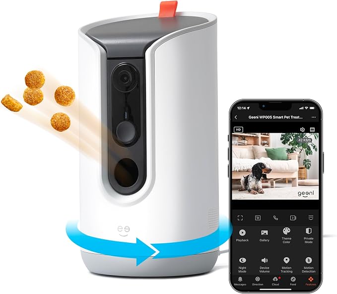 Geeni Pet Treat Dispenser Camera, 2K HD Wi-Fi Enabled, Auto-Follow, White | Pet treat dispenser with camera