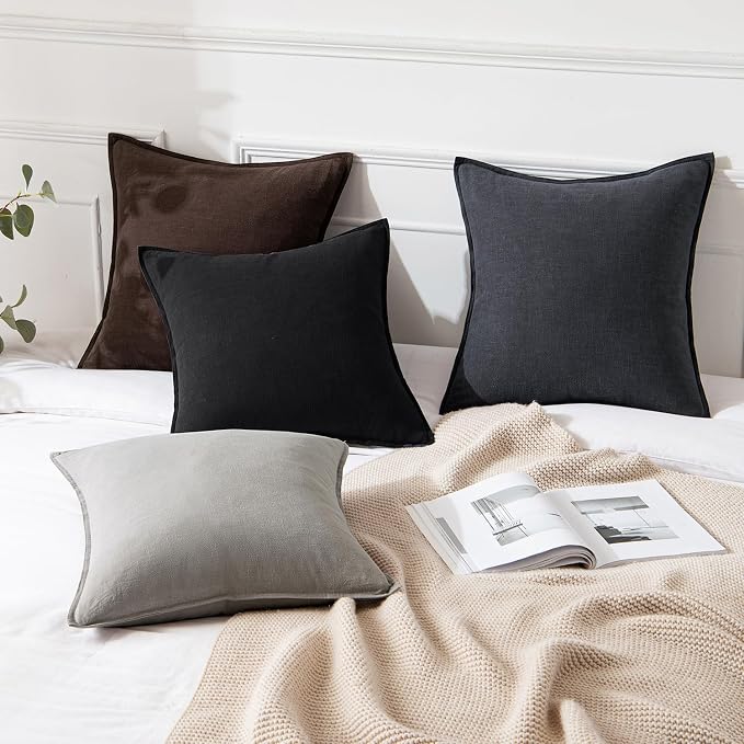 MIULEE Decorative Linen Pillow Covers 20x20 Inch Light Gray | Boho Farmhouse Neutral Couch Throw Pillows for Bed, Pack of 2 Accent Modern Pillowcases, Sofa Livingroom Home Decor