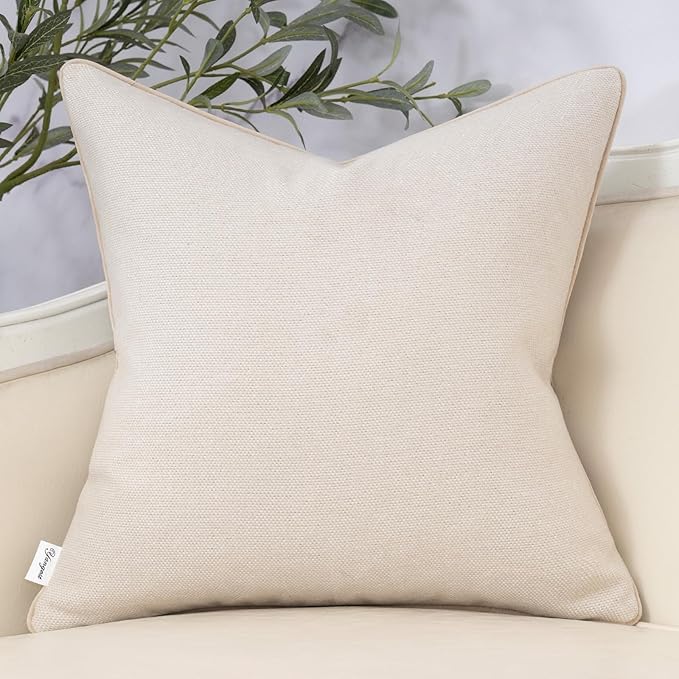 Neutral Floral Pillow Cover 24 x 24 Inches, Vintage Chenille Square Throw Pillow Cover Soft Decorative Farmhouse Accent Couch Pillow Cover for Living Room Bedroom, Beige