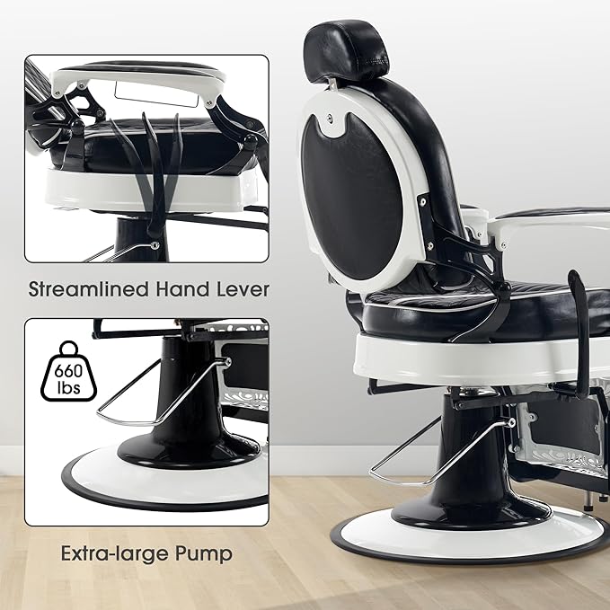 BarberPub Heavy Duty Metal Vintage Barber Chair All Purpose Professional Hydraulic Reclining Salon Beauty Spa Chair Styling Equipment 8730 (Blcak)